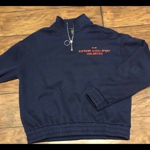 Navy blue mid zip sweatshirt